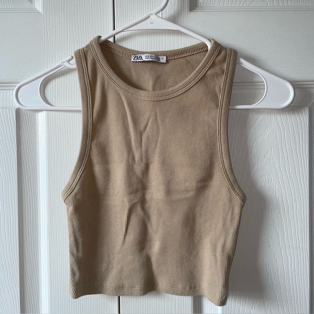 Zara Tan Ribbed Tank Top